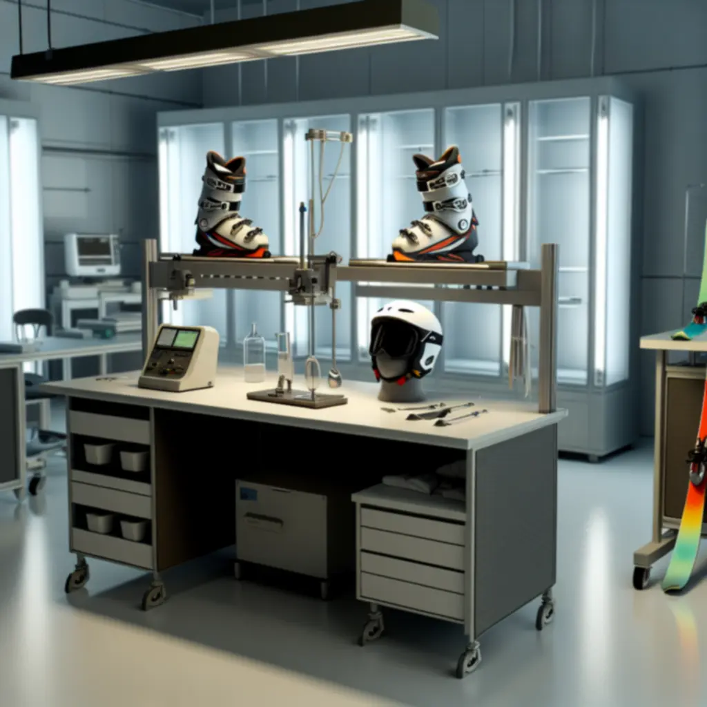 Freeride ski's in diepe sneeuw met bergdecor