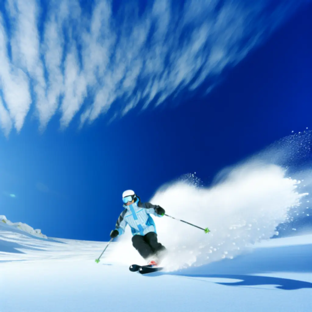 Skiër op een alpine helling met verse sneeuw